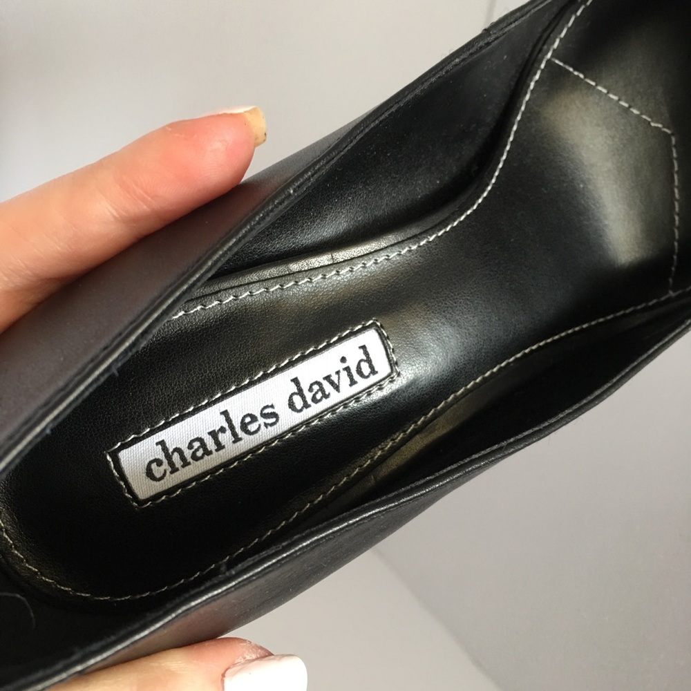 Charles David black leather stiletto pump heels - Picture 7 of 8